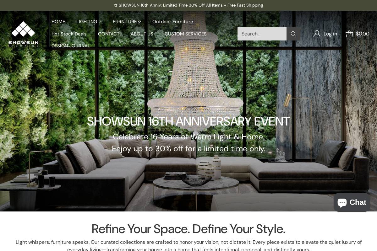 showsun-lighting.com homepage screenshot