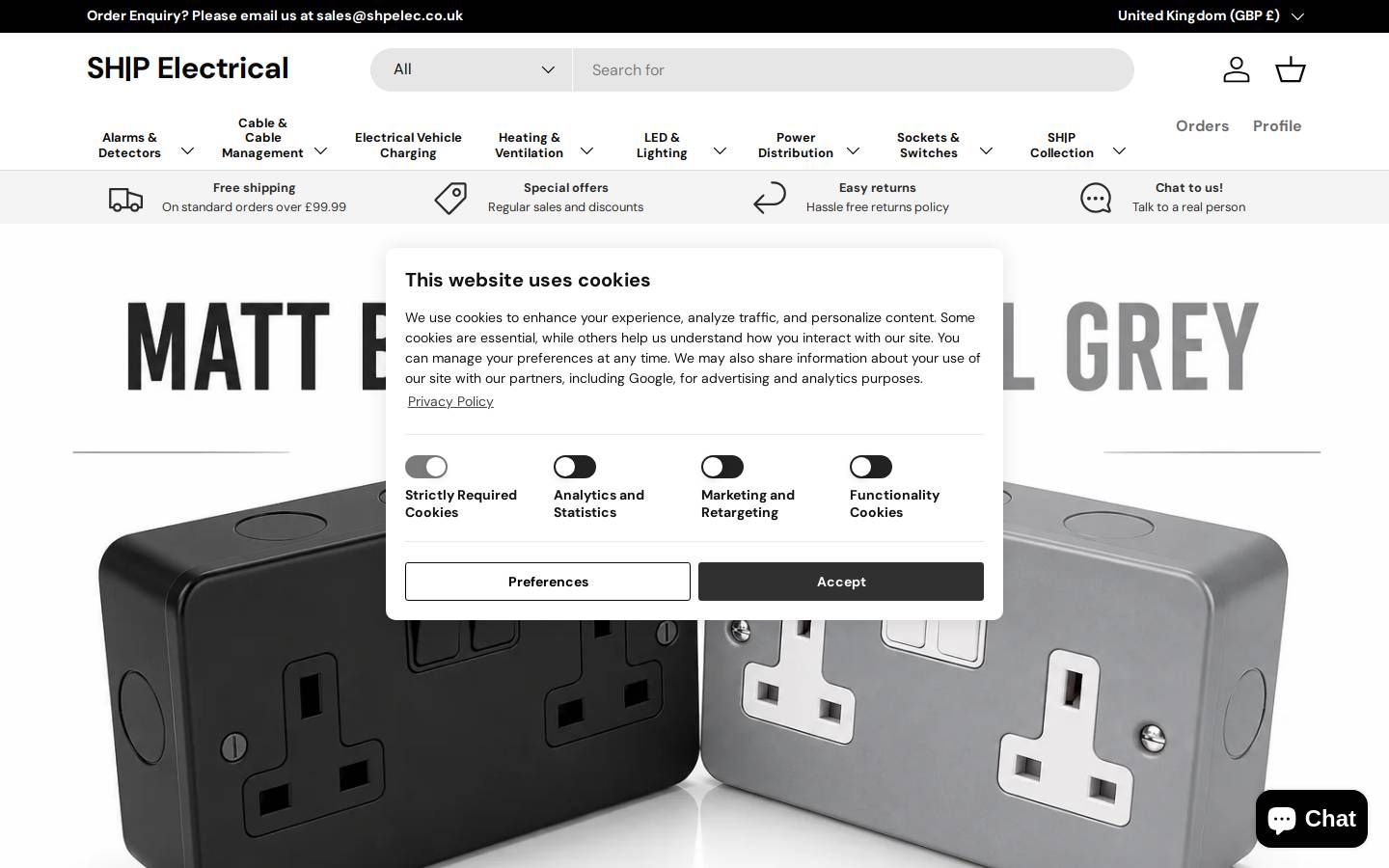 SHP Electrical Distributors homepage screenshot