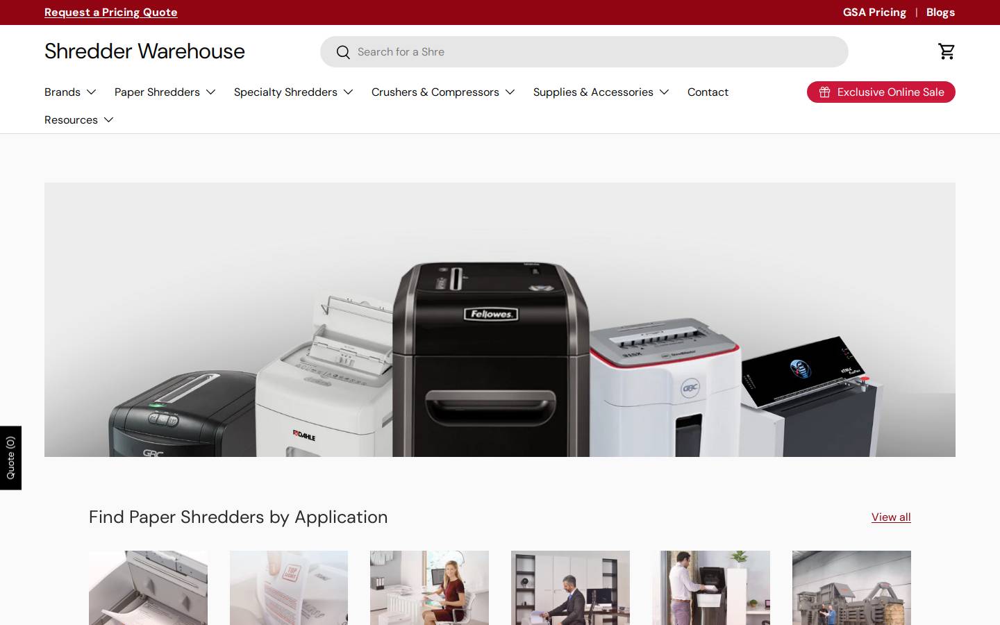 shredderwarehouse.com homepage screenshot