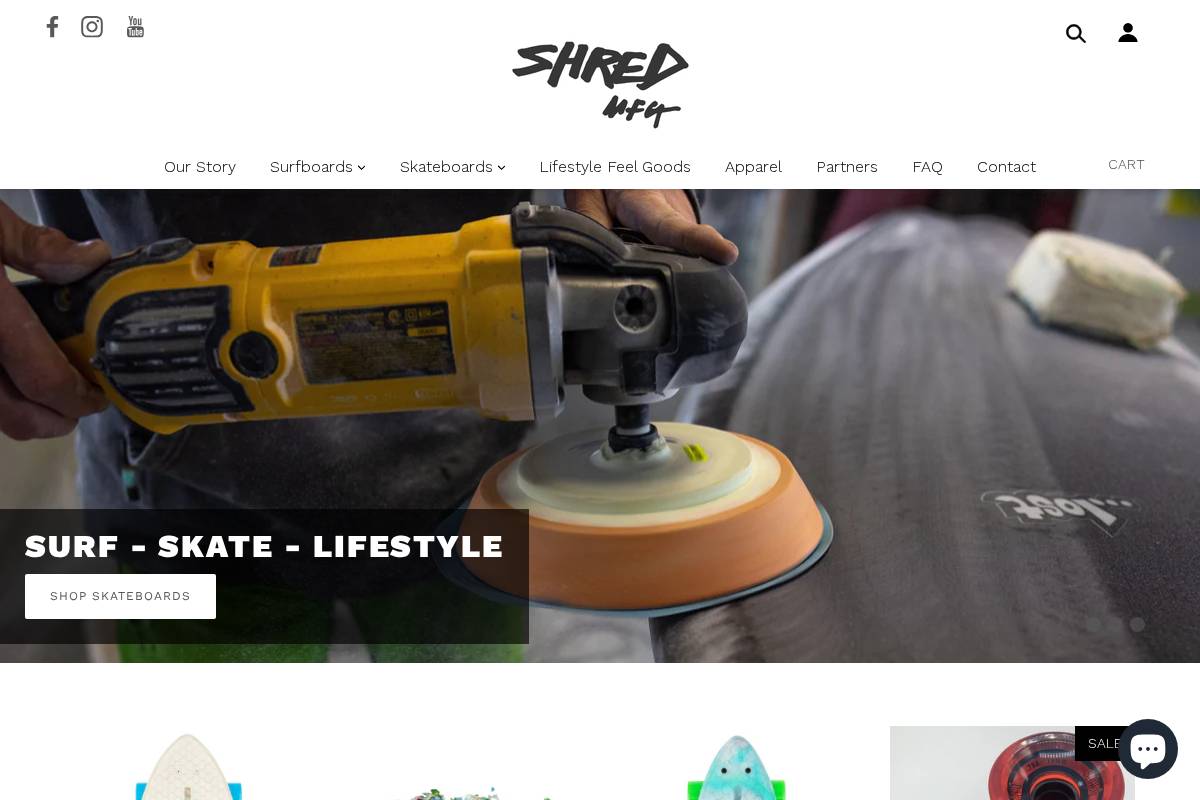 Shred MFG homepage screenshot
