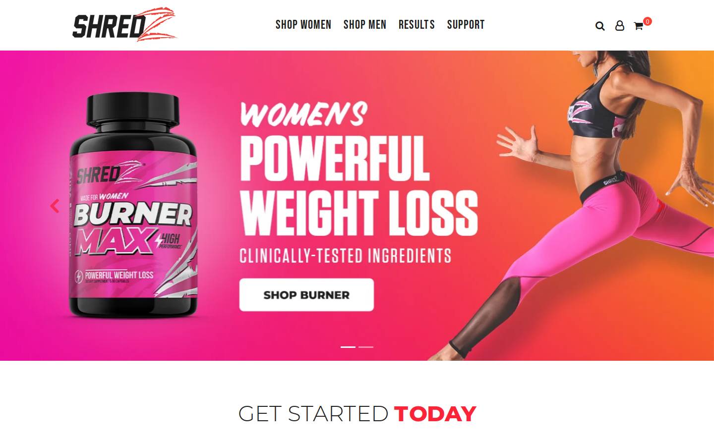 Shredz Supplements homepage screenshot