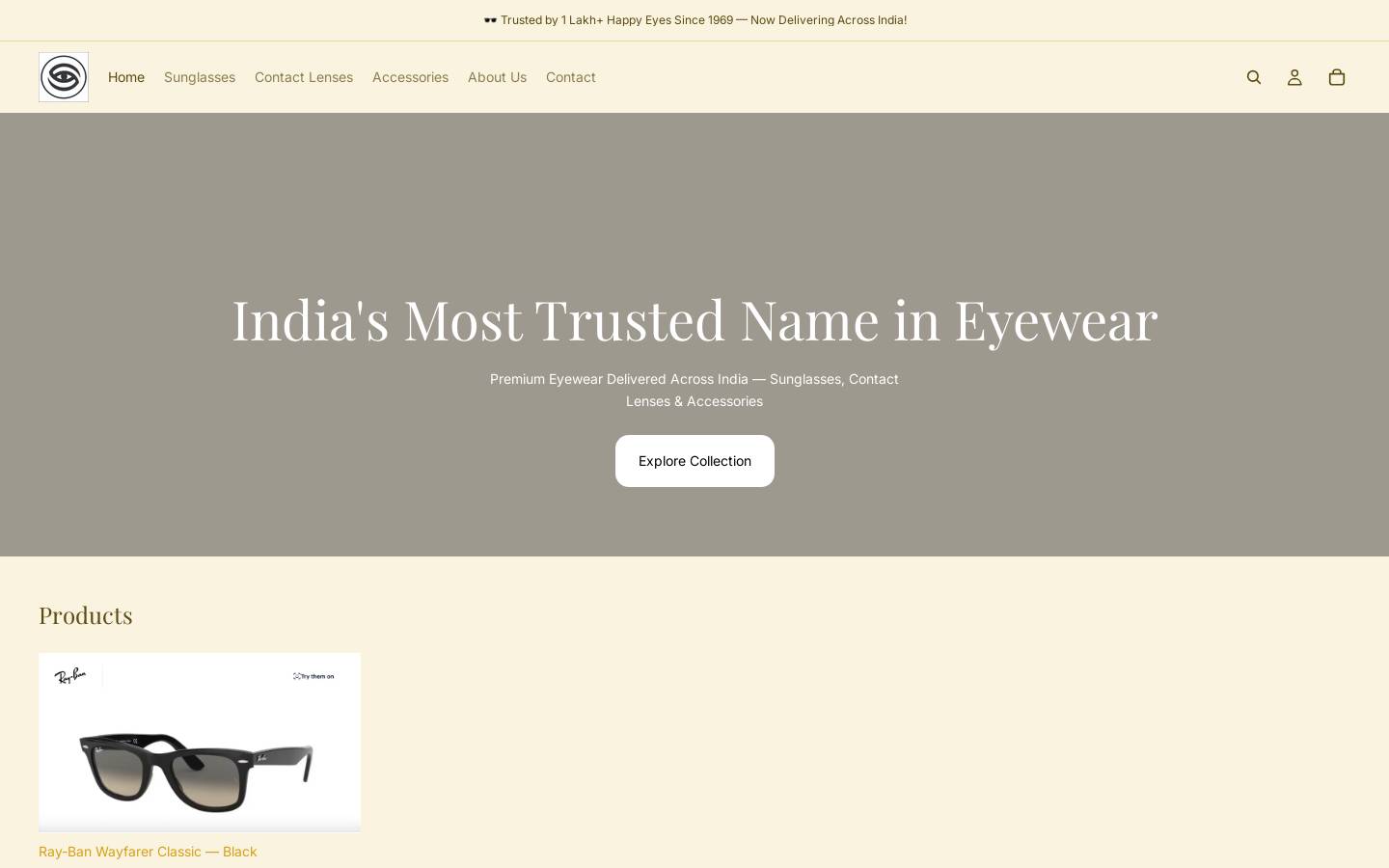 shreegangaopticians.com homepage screenshot