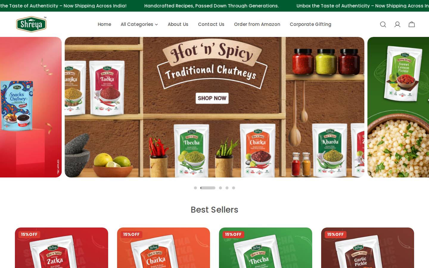 shreyafoods.com homepage screenshot