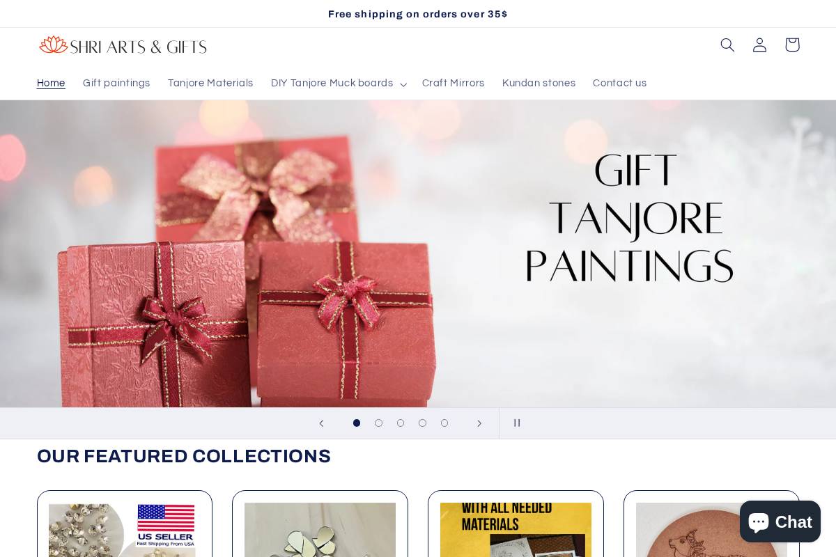 shriartsusa.com homepage screenshot