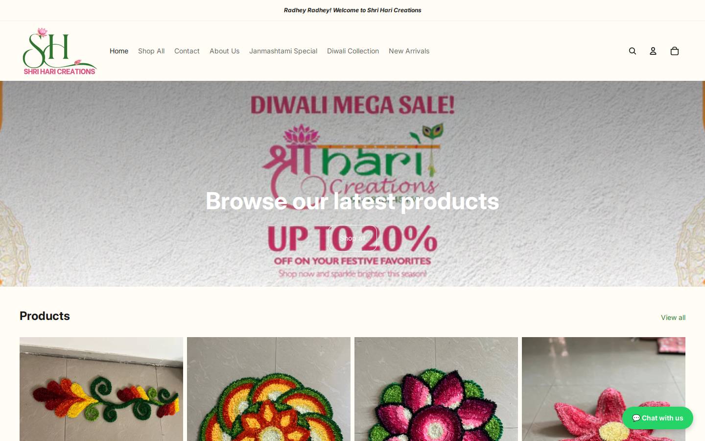 shriharicreations.com homepage screenshot
