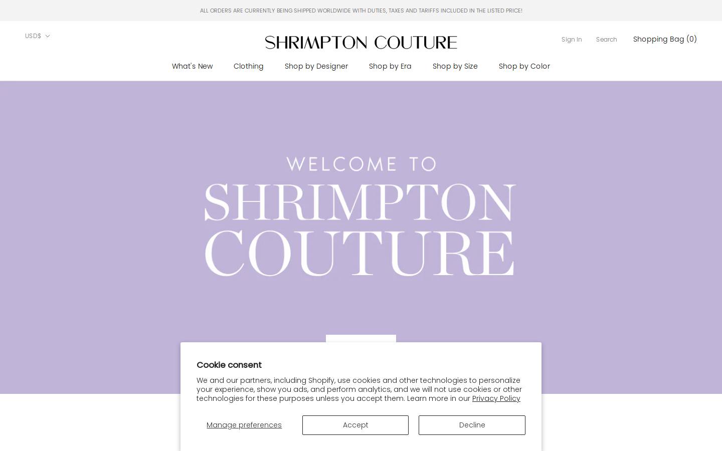 shrimptoncouture.com homepage screenshot