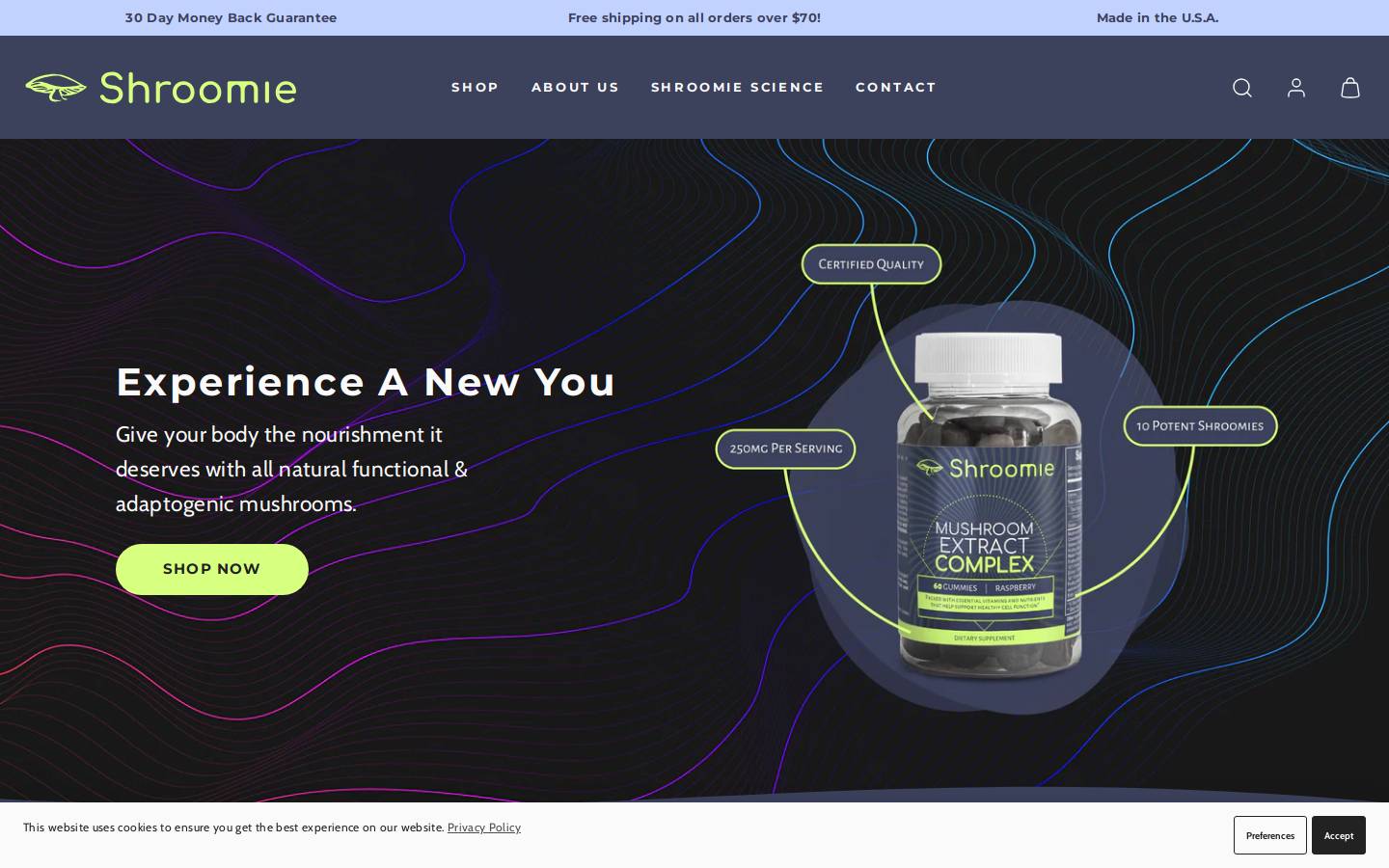 shroomieblends.com homepage screenshot