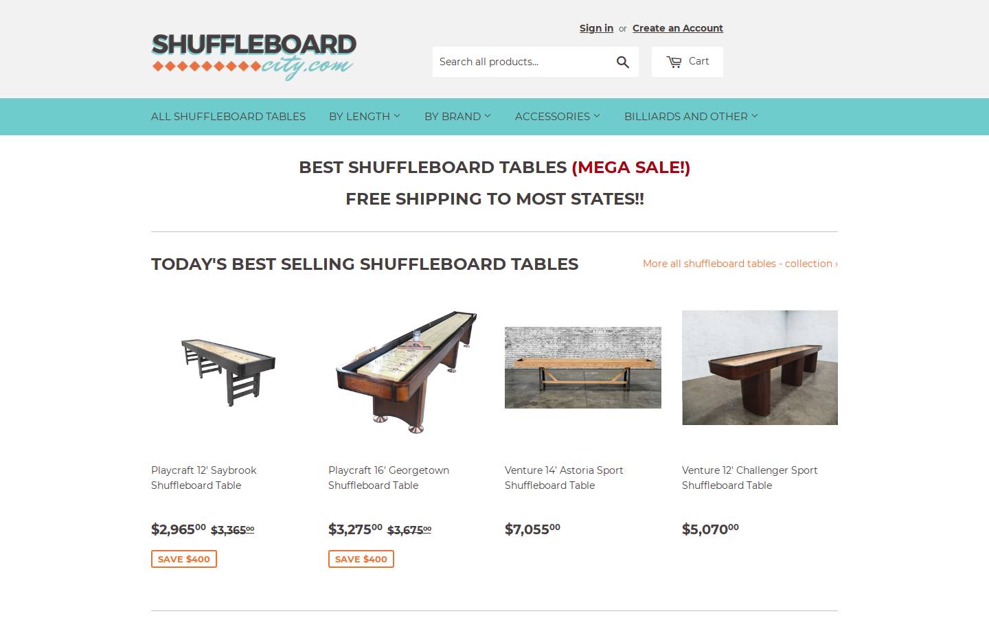 Shuffleboard City homepage screenshot