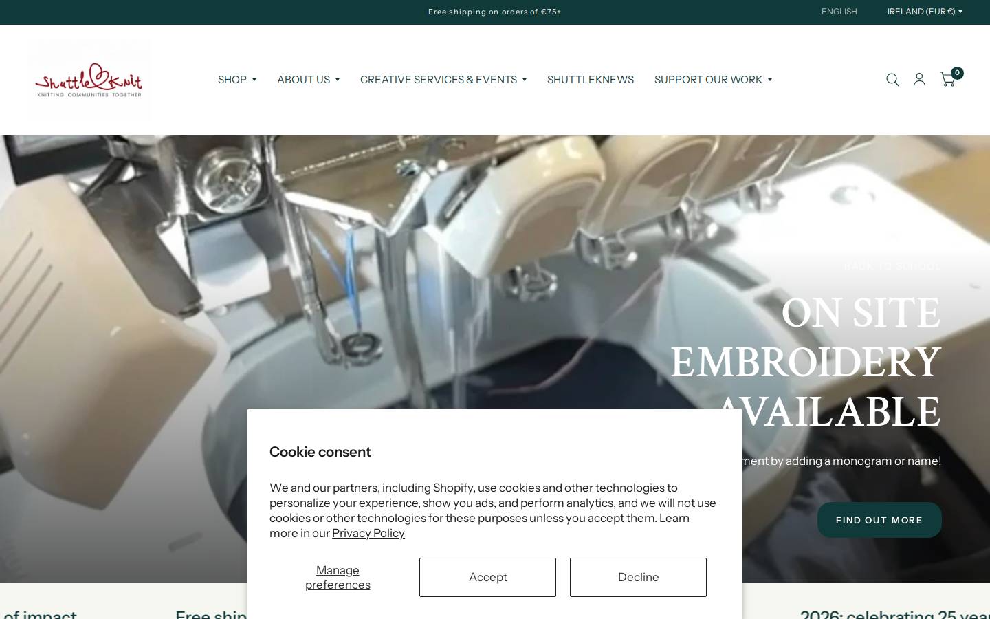 Shuttle Knit CLG homepage screenshot