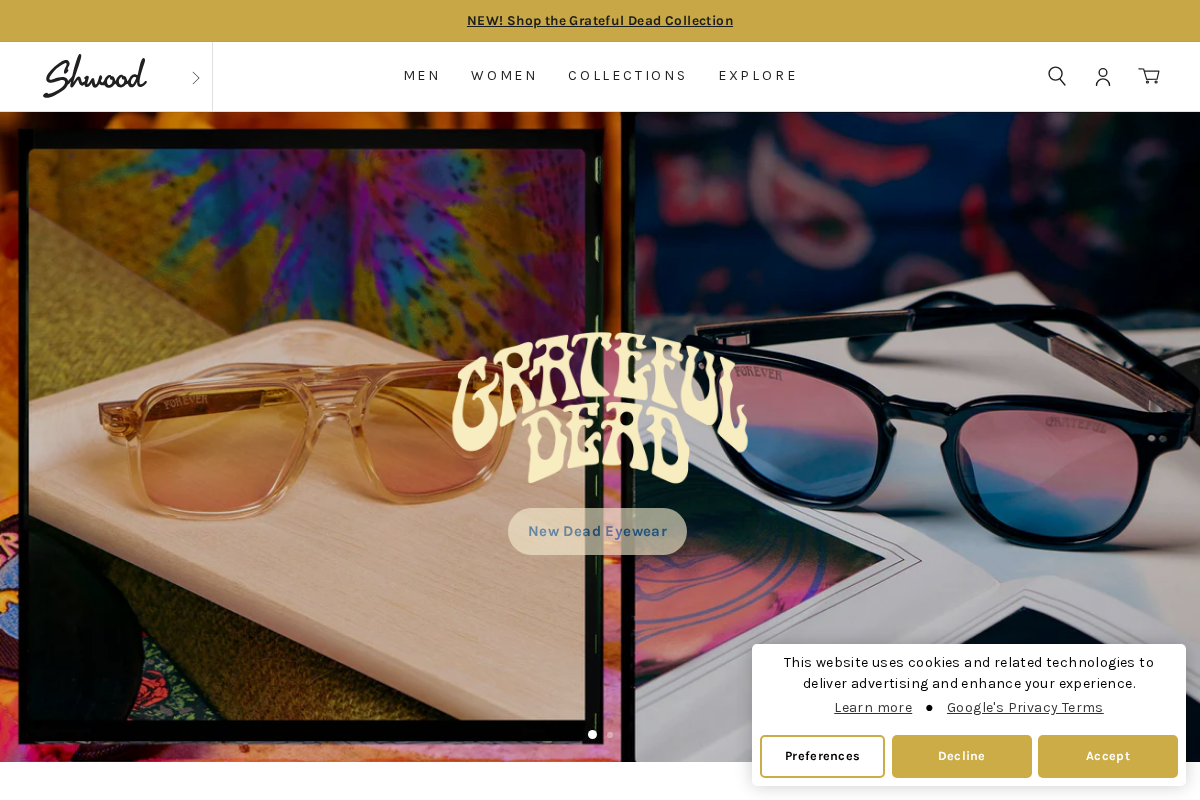Shwood Eyewear homepage screenshot