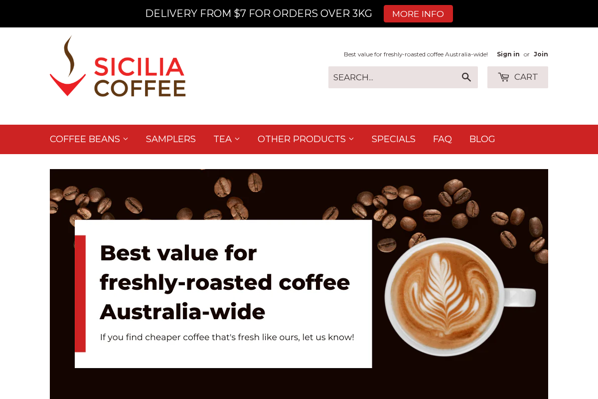siciliacoffee.com.au homepage screenshot