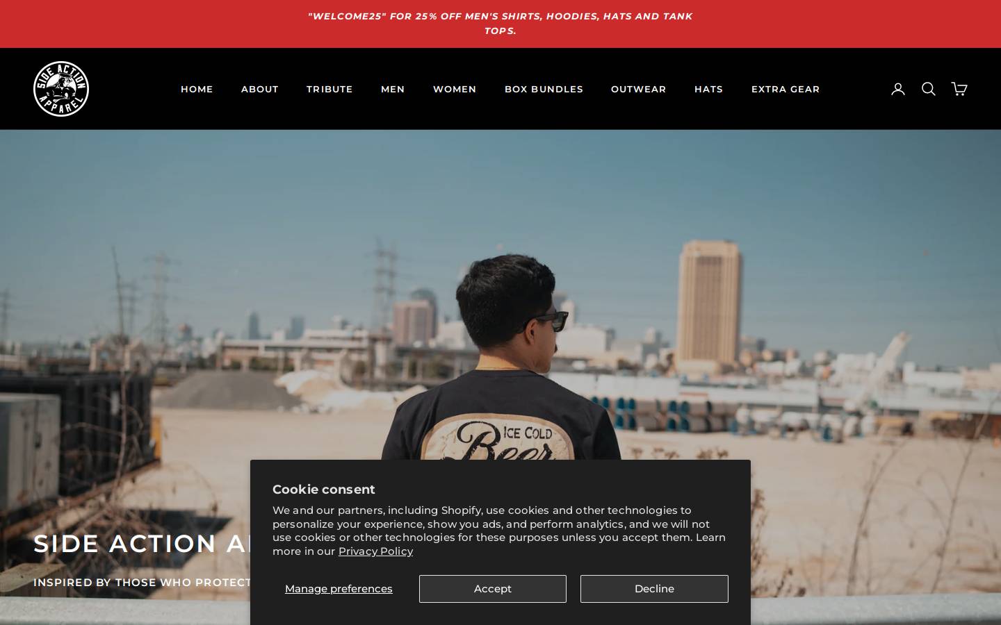 sideactionapparel.com homepage screenshot