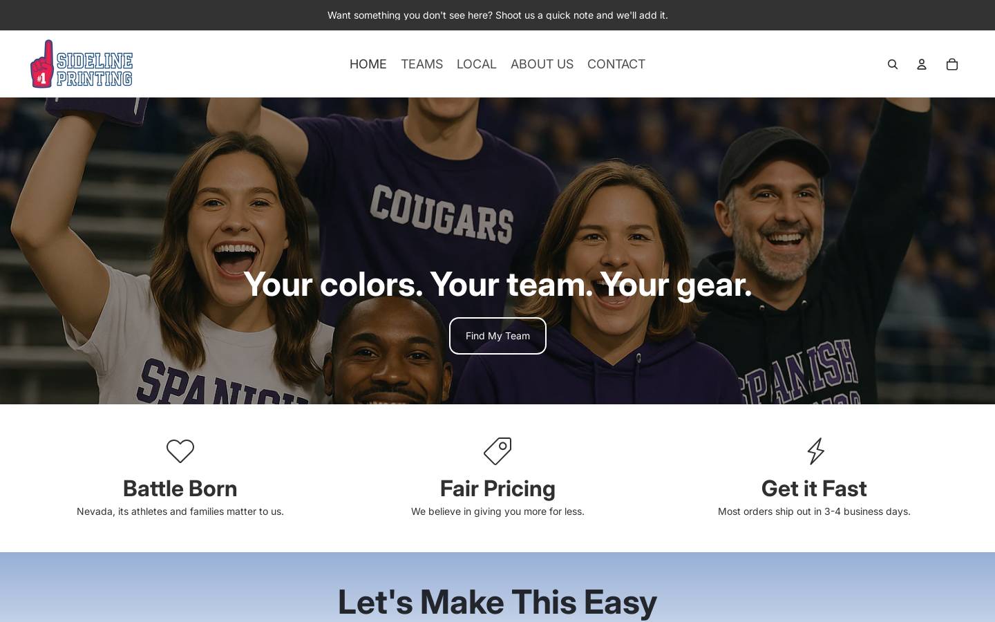 sidelineprinting.com homepage screenshot