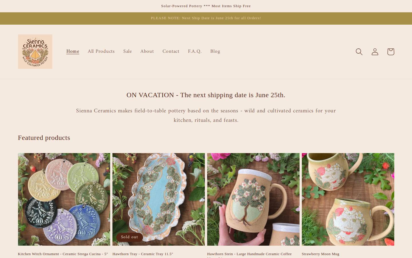 siennaceramics.com homepage screenshot