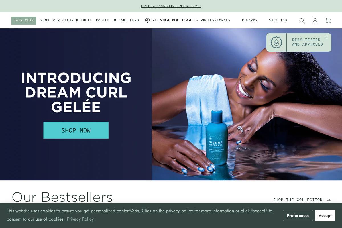 siennanaturals.com homepage screenshot