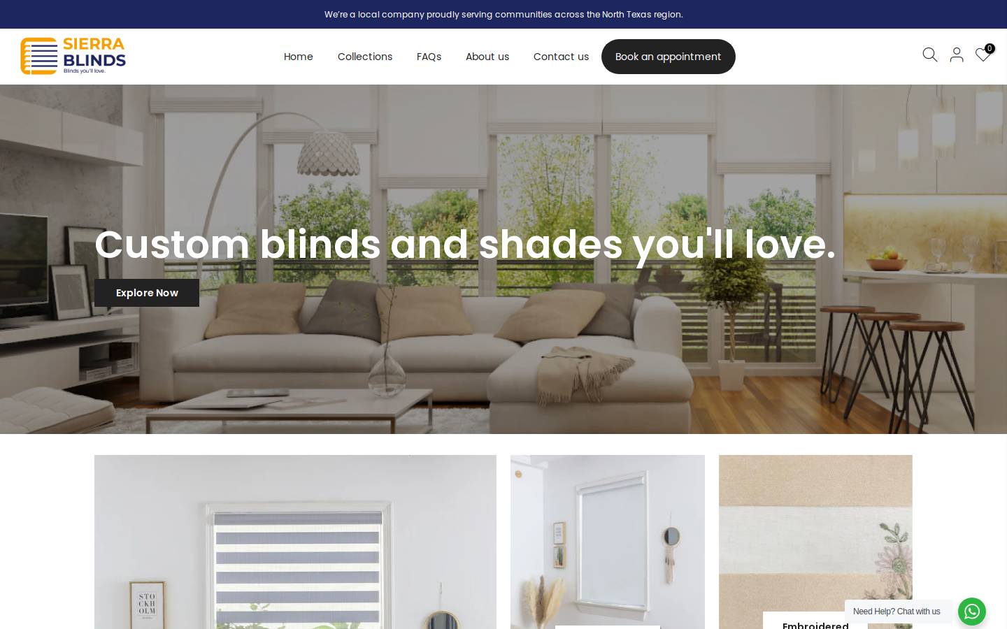 sierrablinds.com homepage screenshot