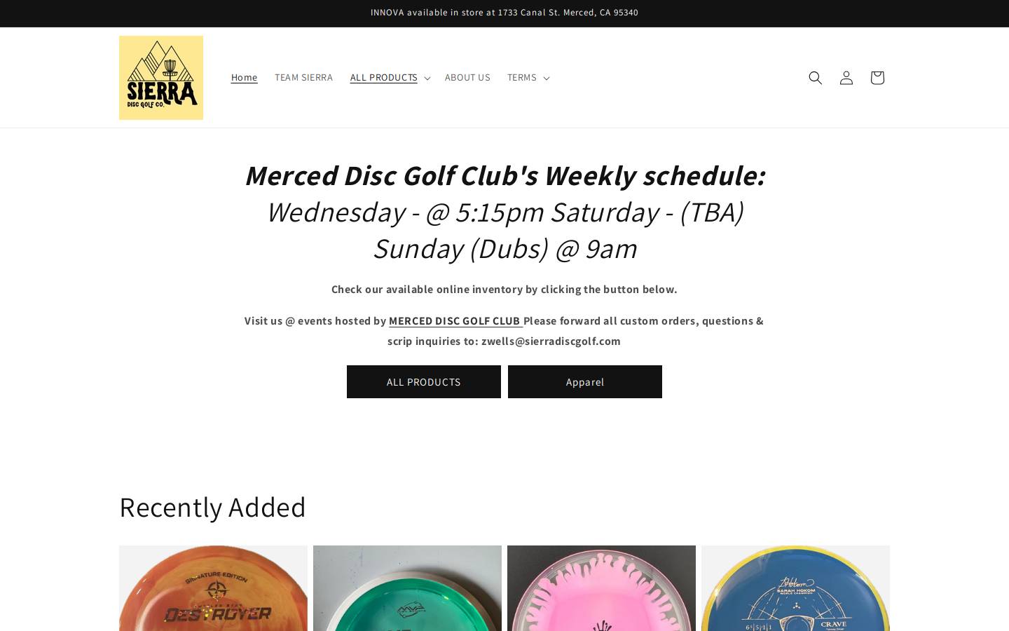 sierradiscgolf.com homepage screenshot