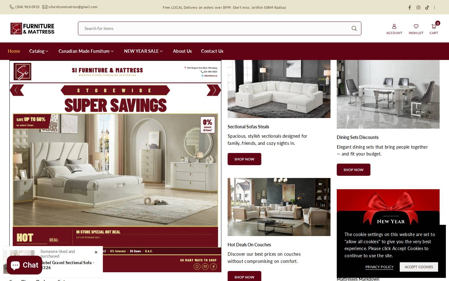 sifurniture.ca homepage screenshot