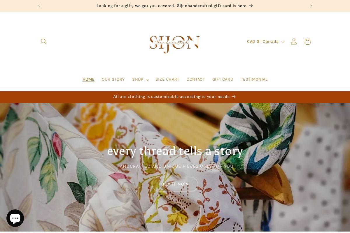 sijonhandcrafted.com homepage screenshot
