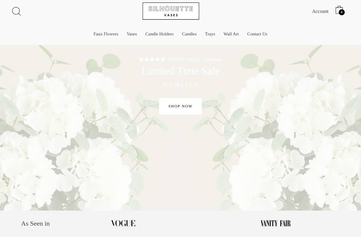 Silhouette Vases homepage screenshot
