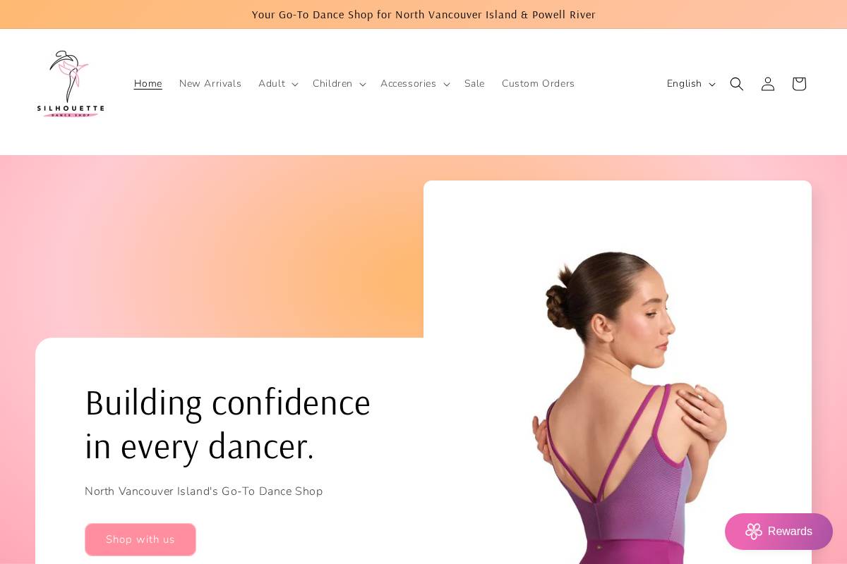 silhouettedanceshop.com homepage screenshot