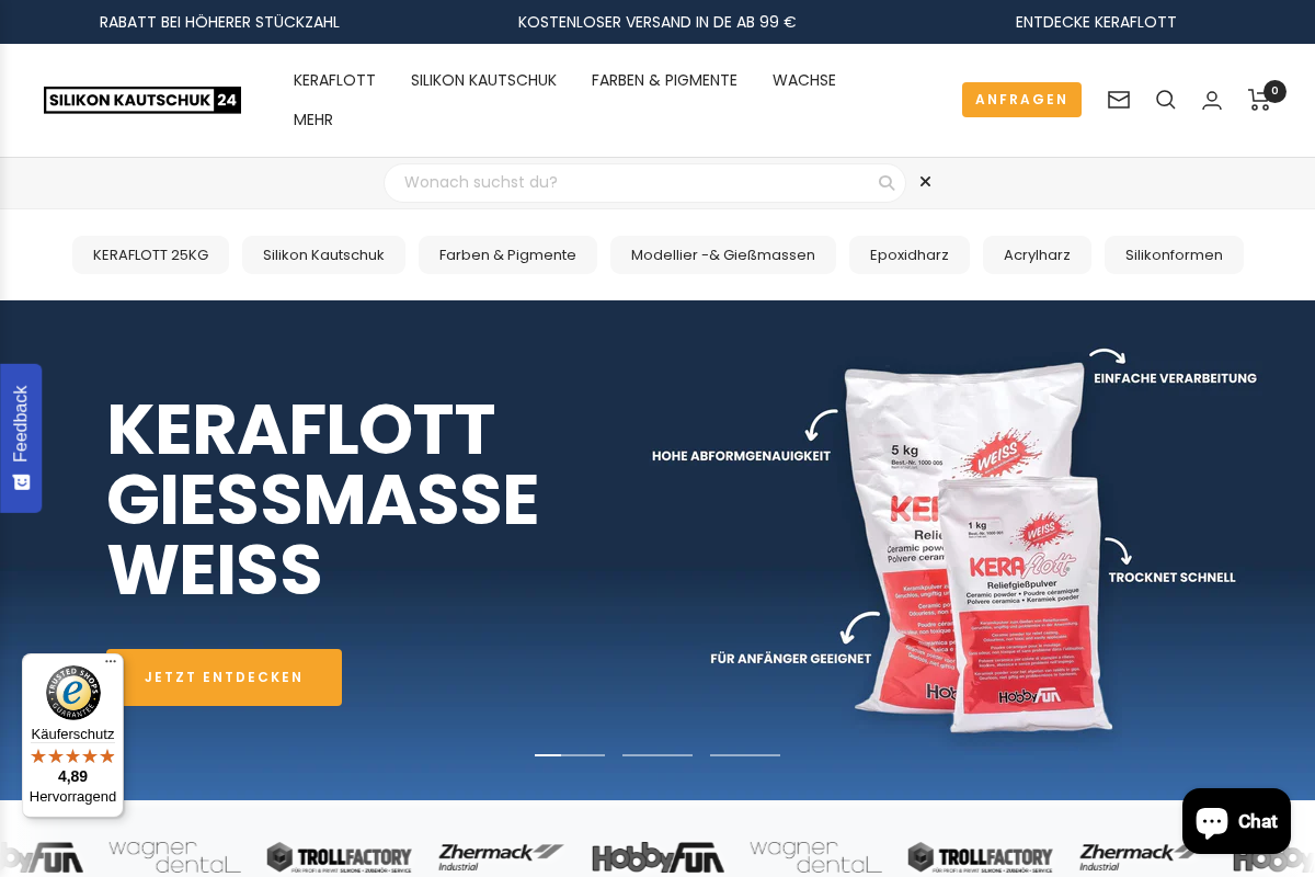 silikon-kautschuk24.de homepage screenshot