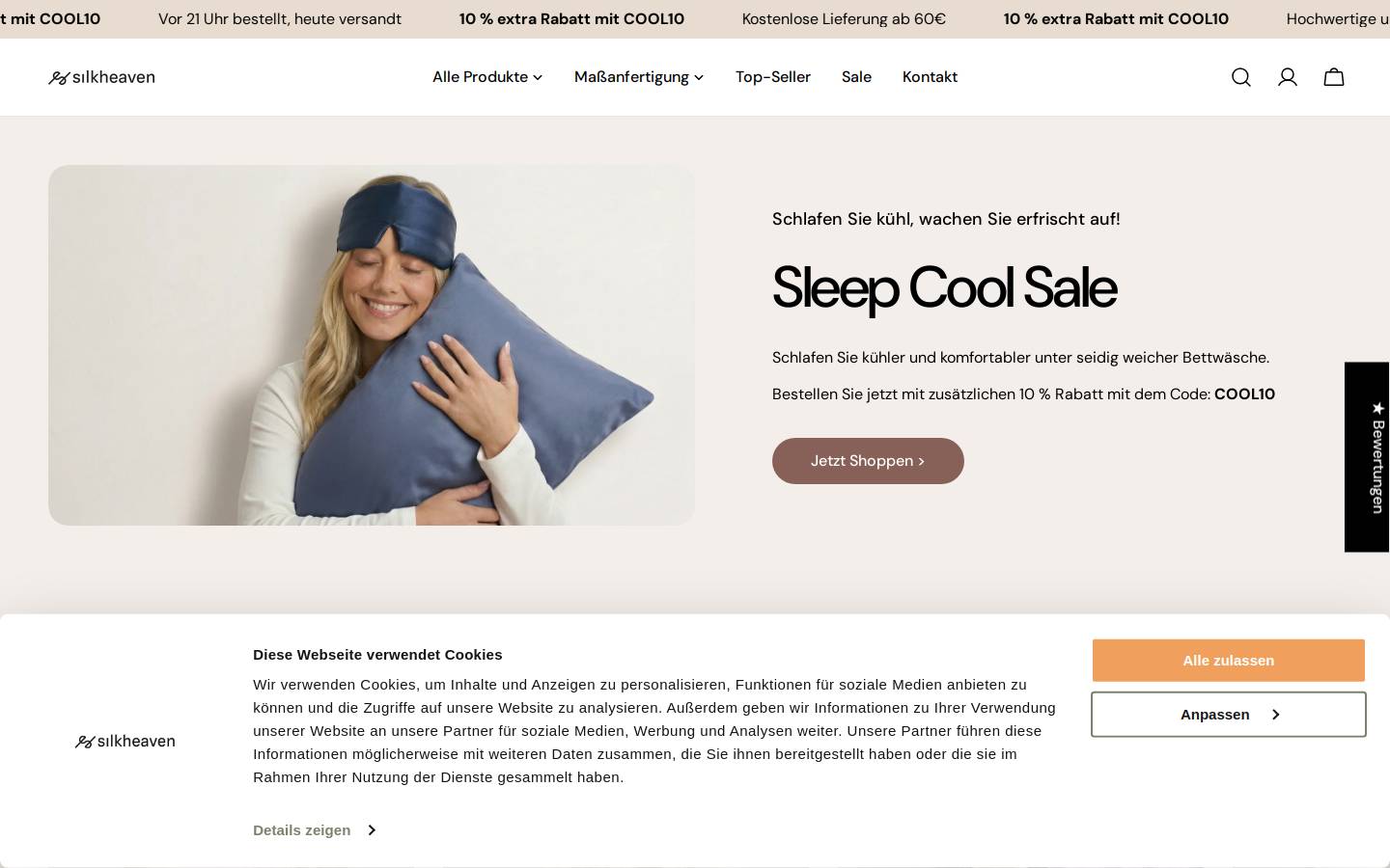 Silkheaven homepage screenshot