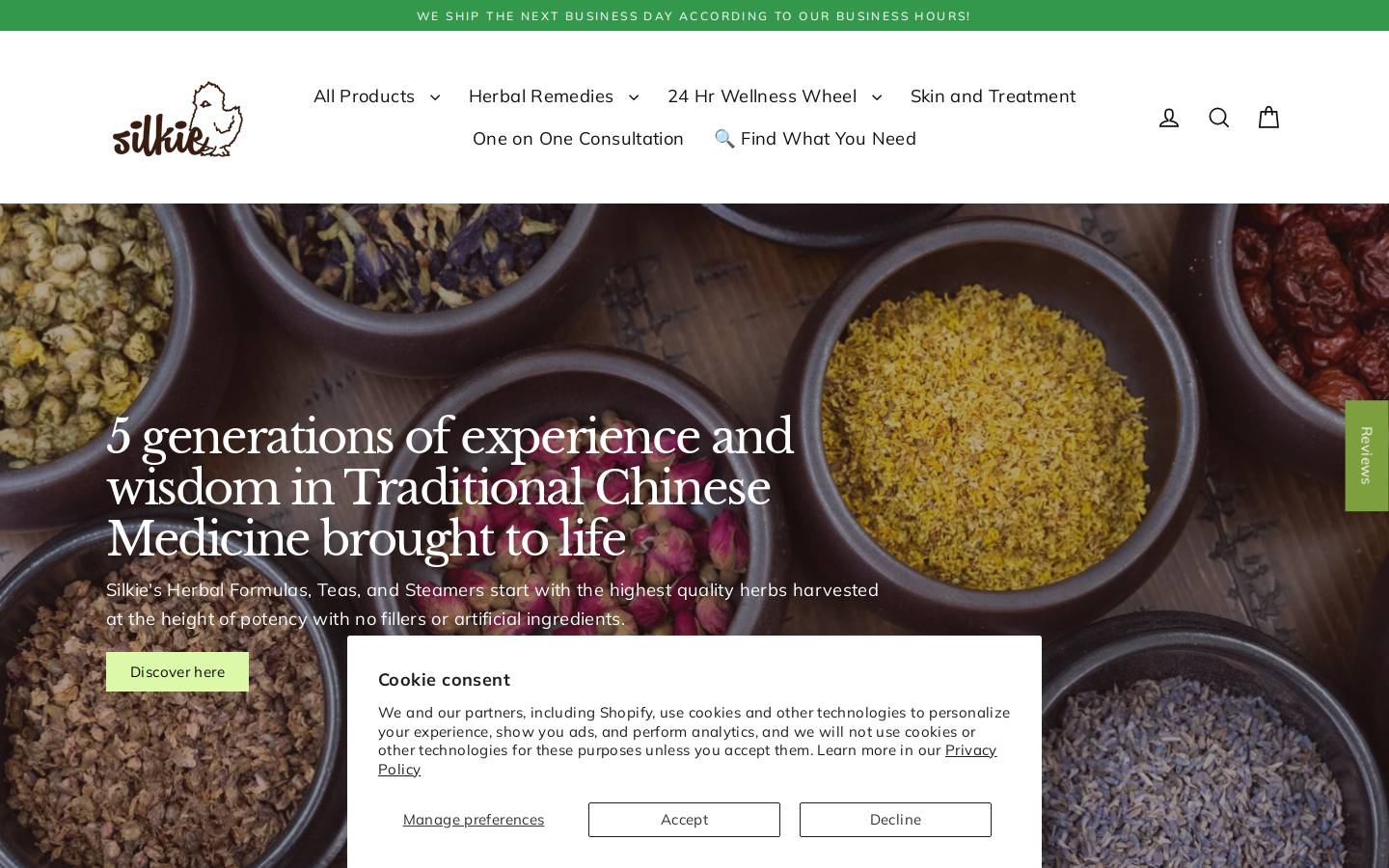 silkieherbs.com homepage screenshot