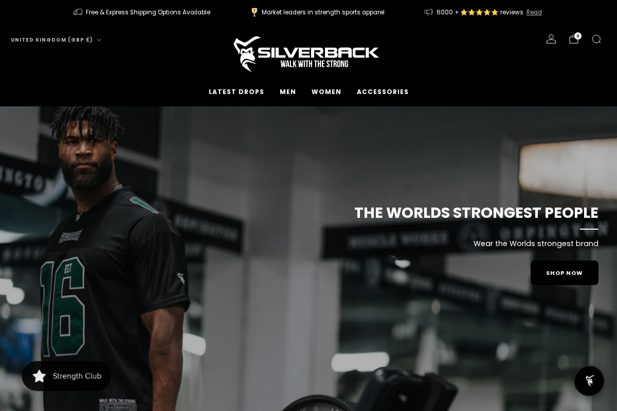 Silverback Gymwear homepage screenshot