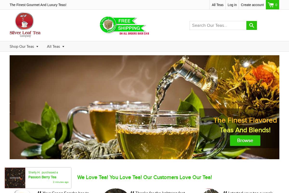 silverleaftea.com homepage screenshot