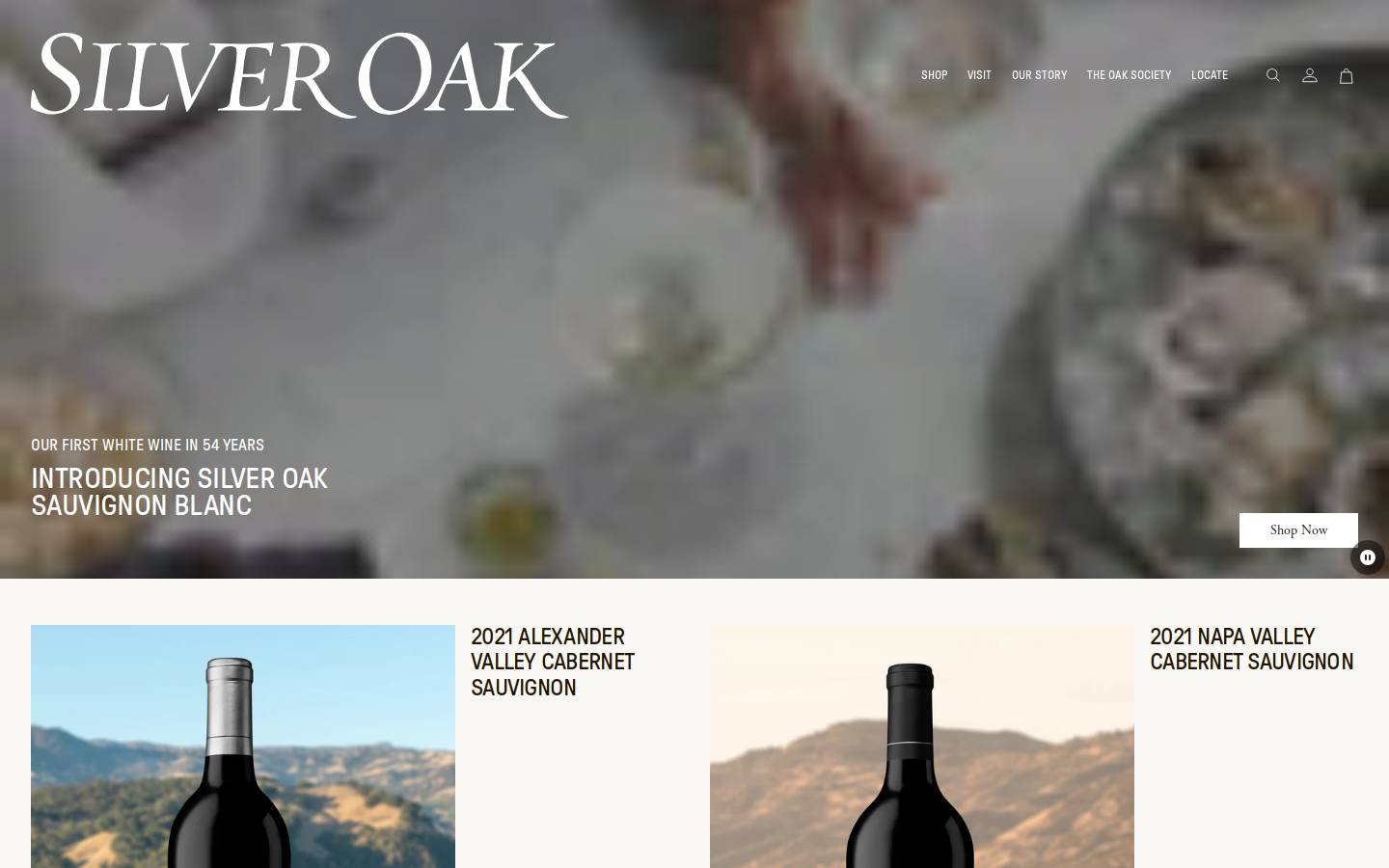 Silver Oak Cellars homepage screenshot