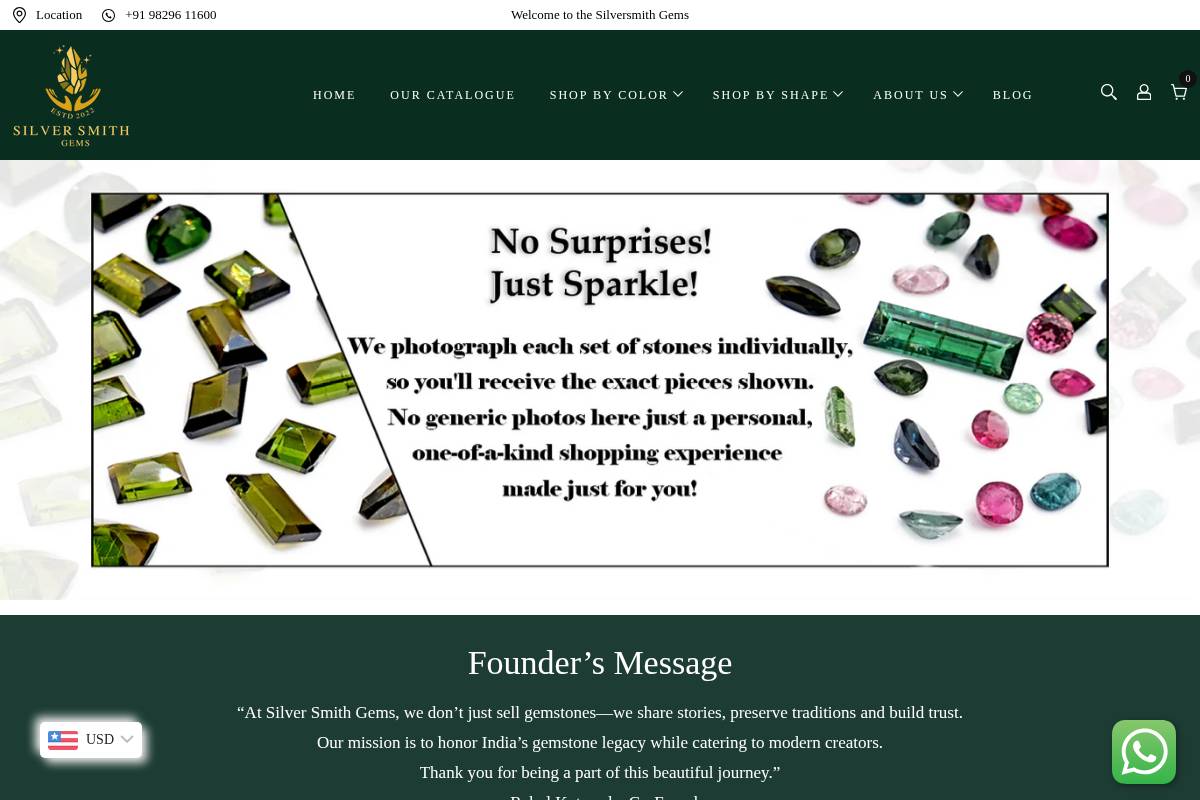 silversmithgems.com homepage screenshot