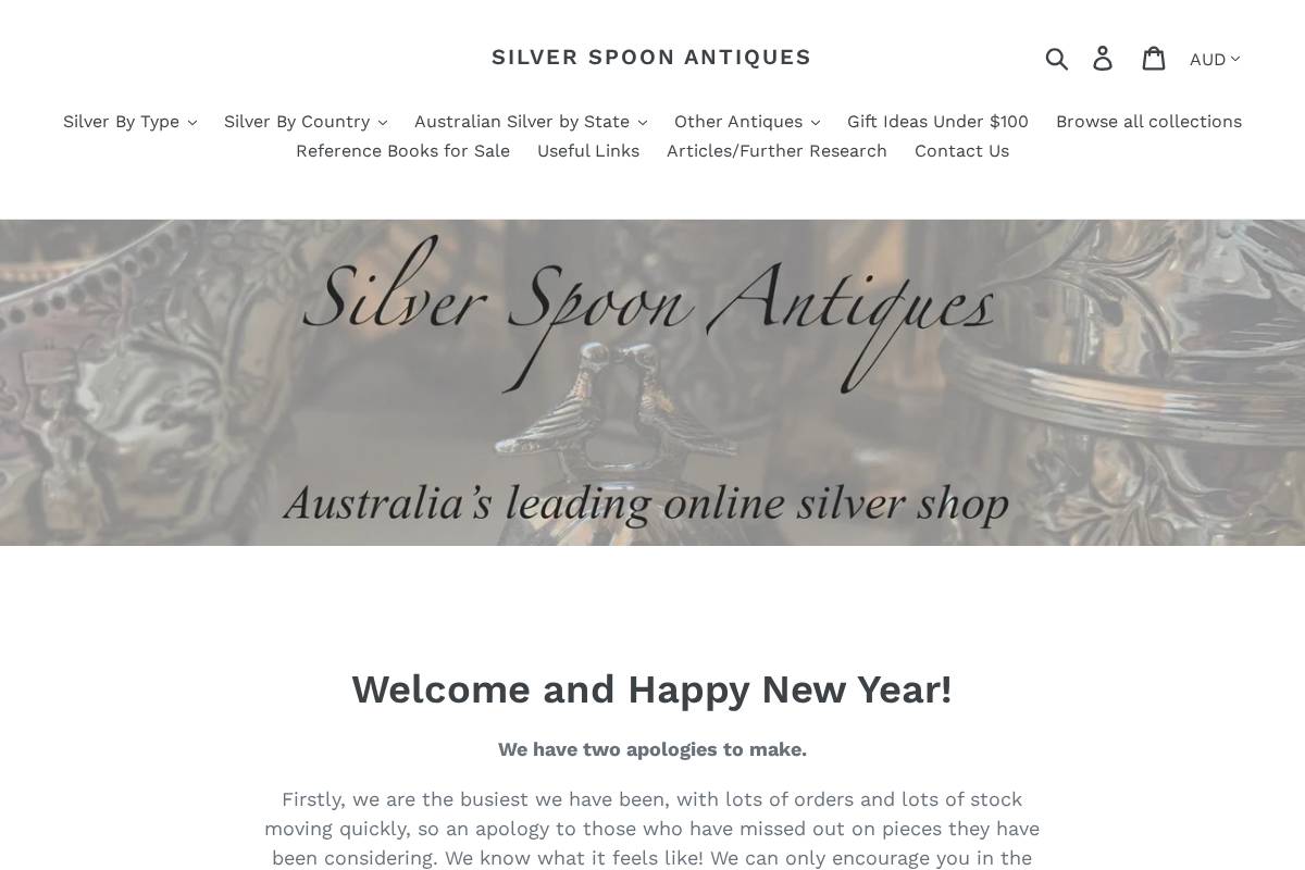 silverspoonantiques.com.au homepage screenshot