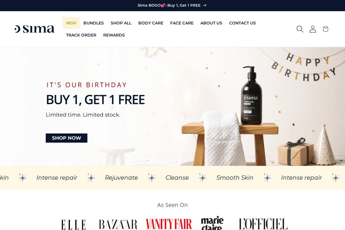 simabrand.com homepage screenshot