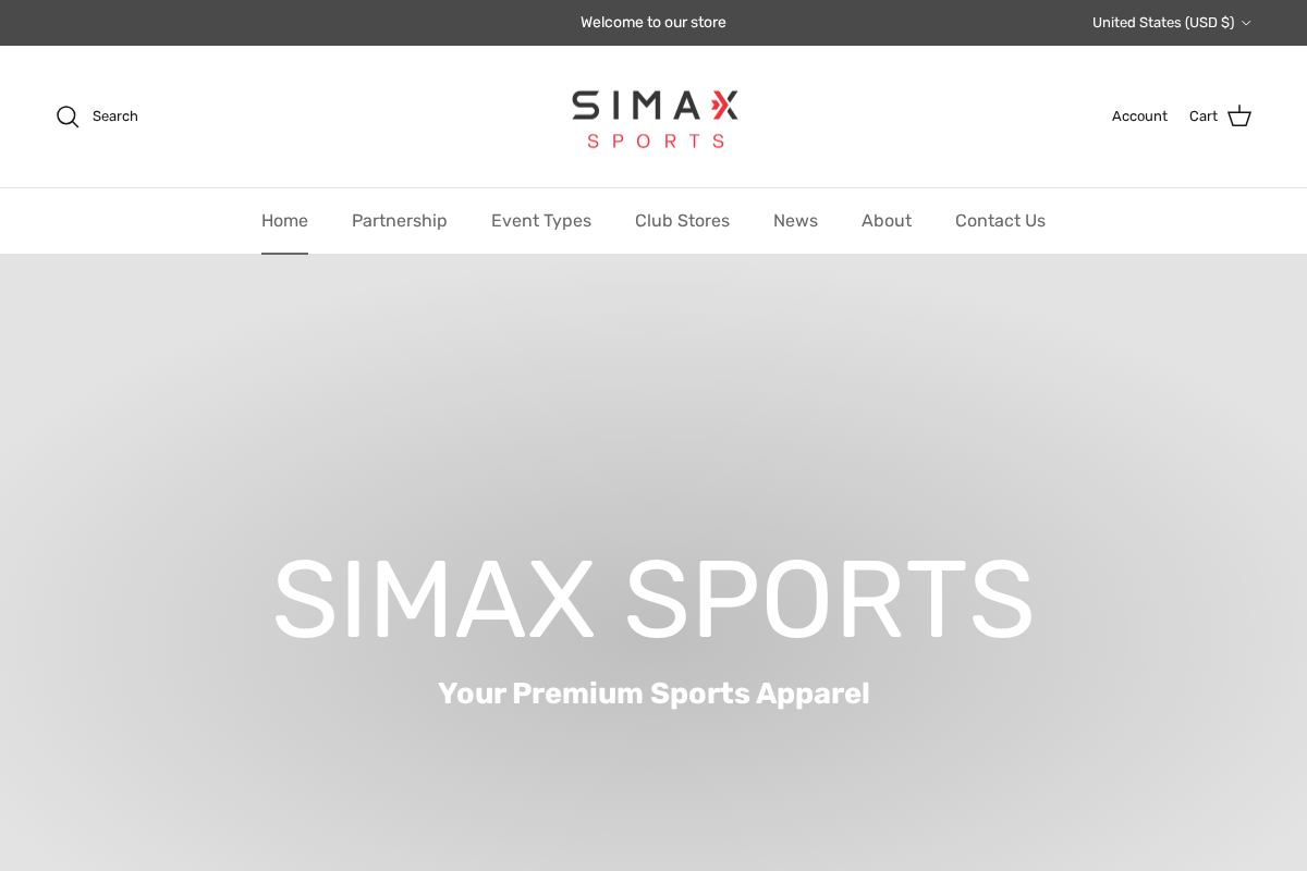 Simax Sports homepage screenshot