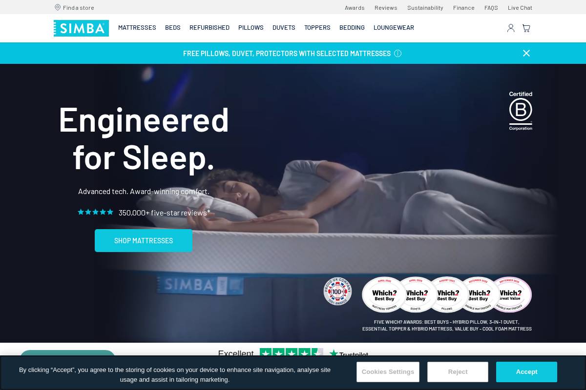 Simba Sleep homepage screenshot