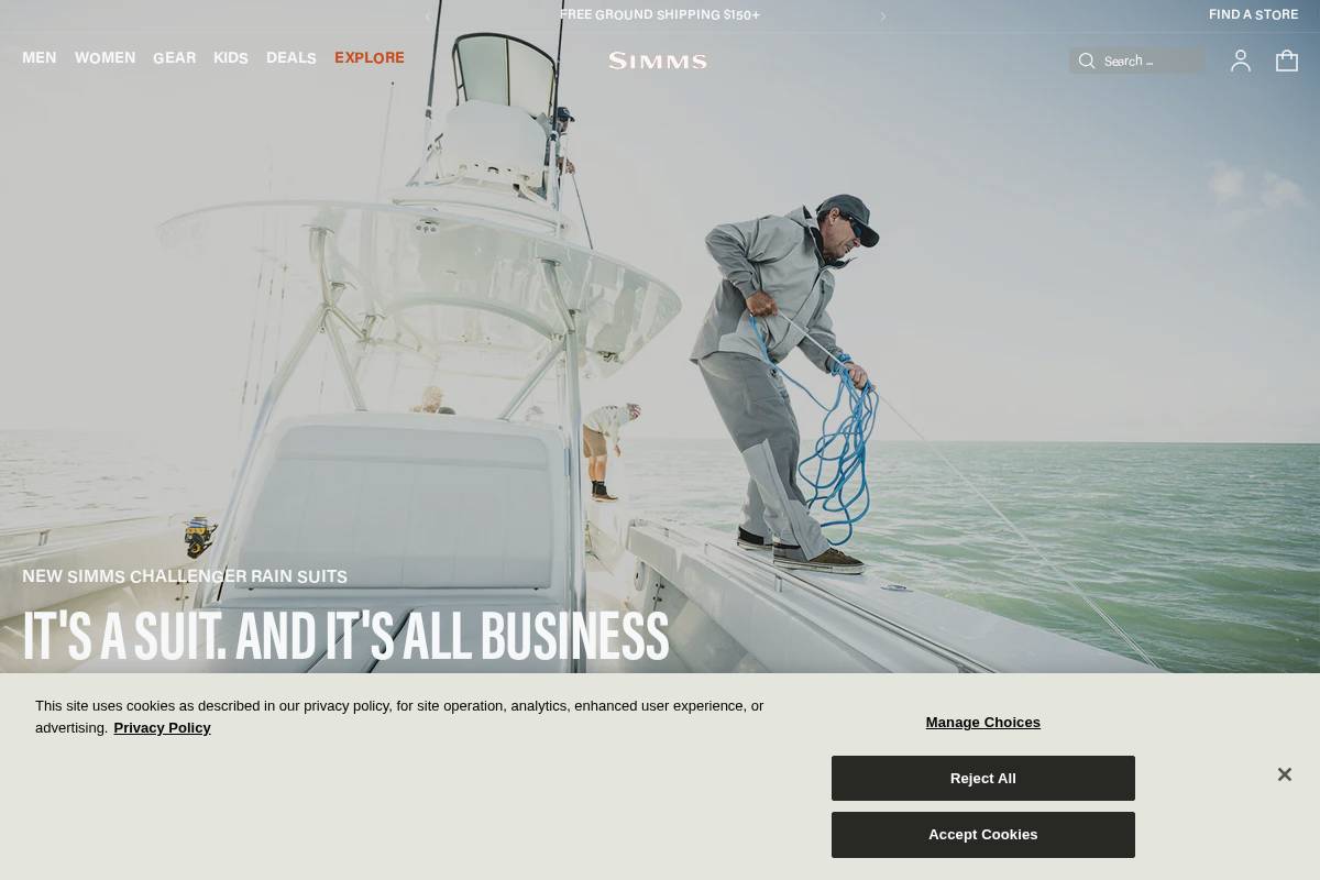 Simms Fishing Products homepage screenshot