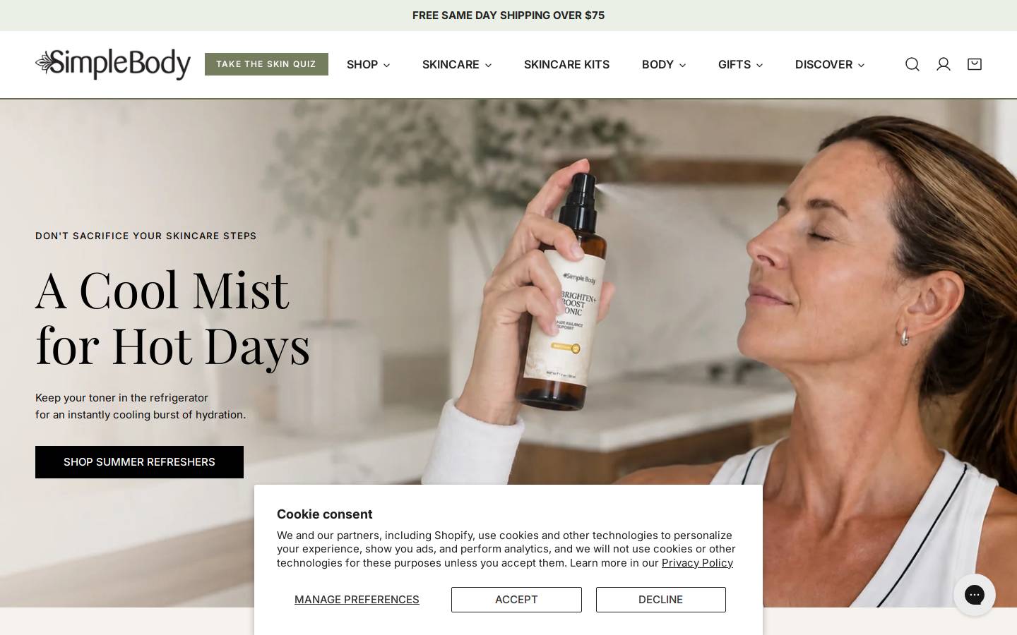 simplebodyproducts.com homepage screenshot