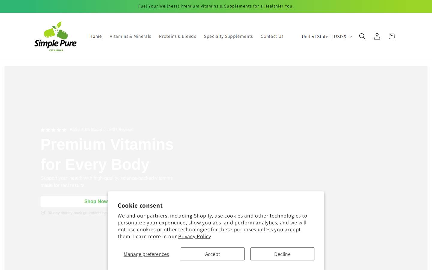 simplepurevitamins.com homepage screenshot