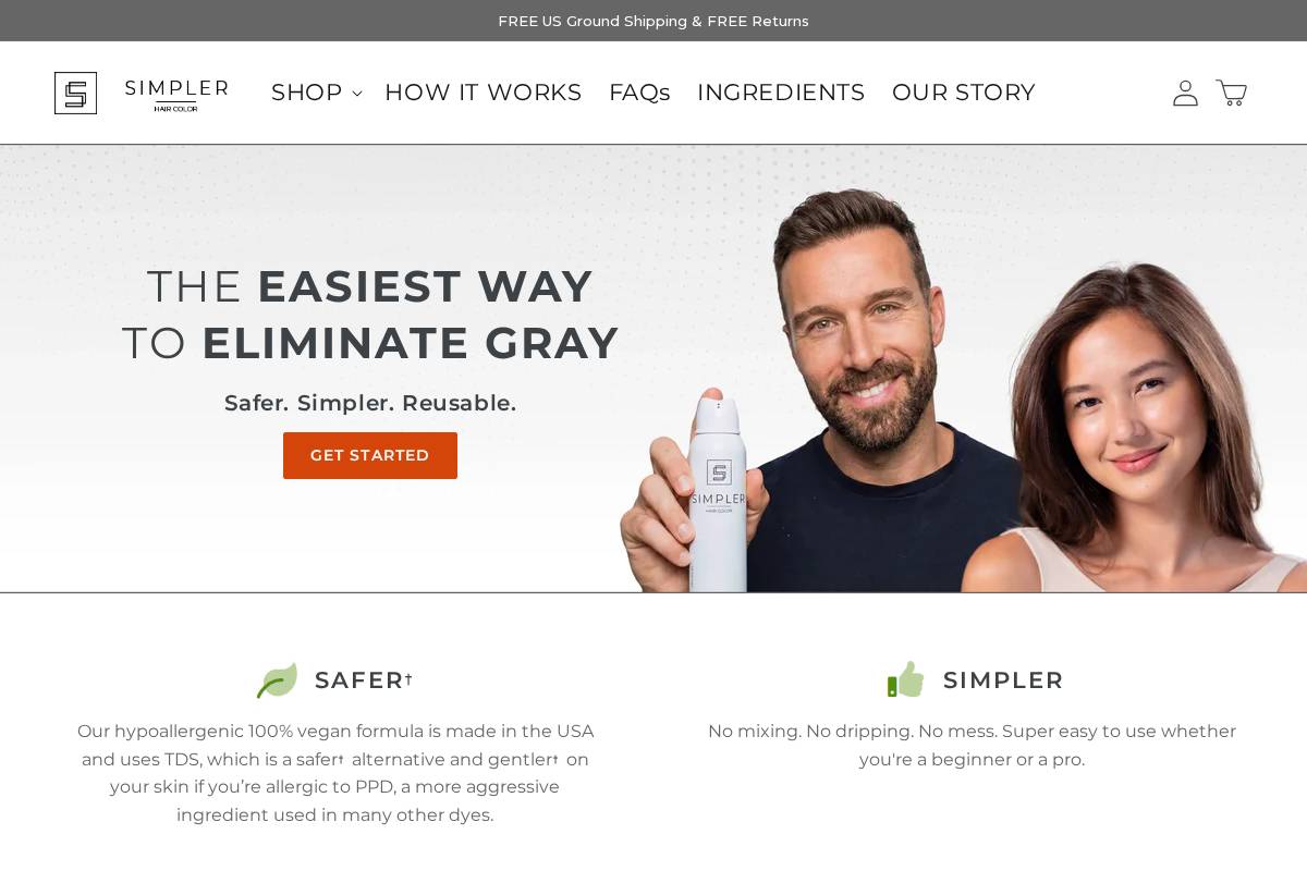 SIMPLER Hair Color homepage screenshot