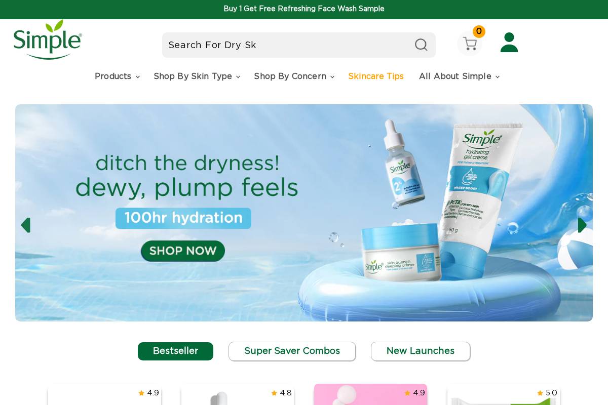 simpleskincare.in homepage screenshot