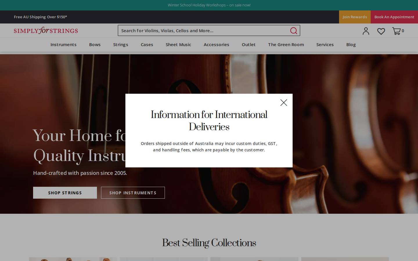 simplyforstrings.com.au homepage screenshot