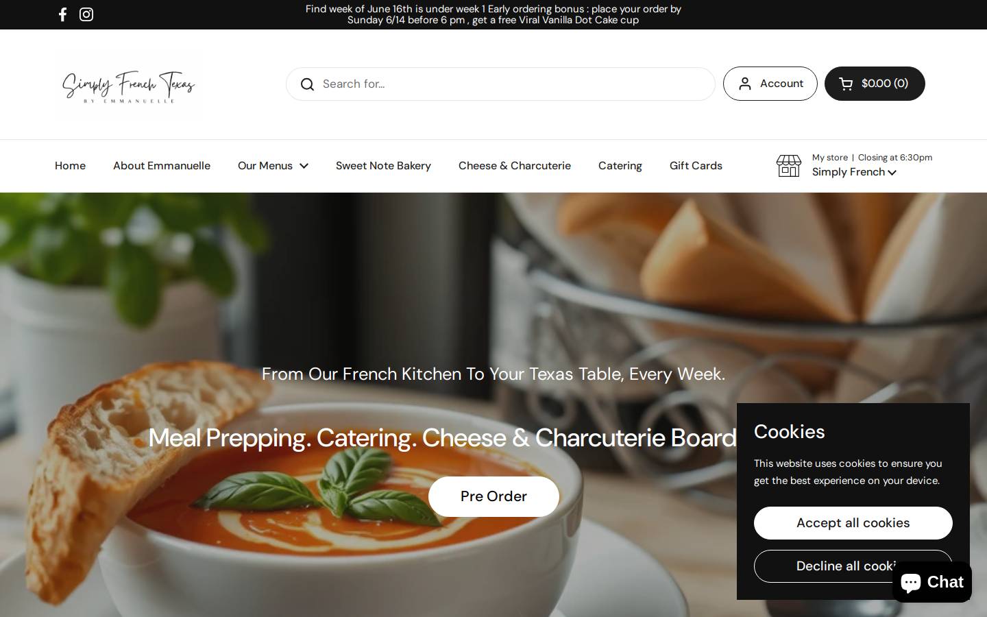 simplyfrenchtexas.com homepage screenshot