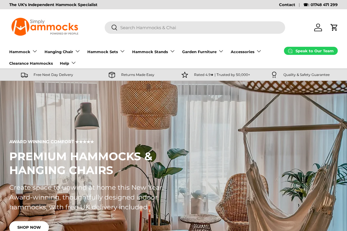 Simply Hammocks homepage screenshot