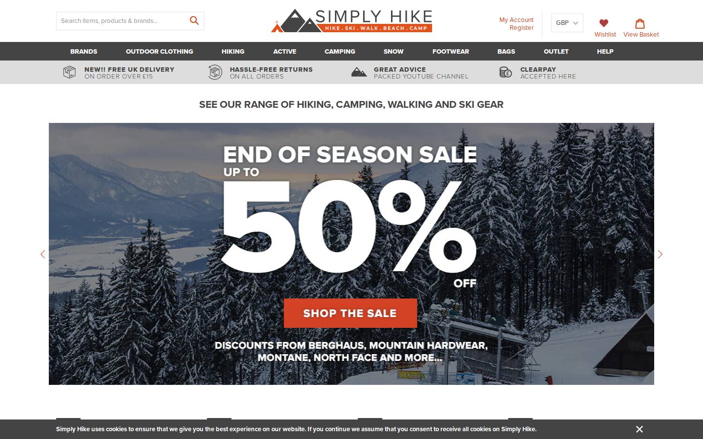 Simply Hike homepage screenshot