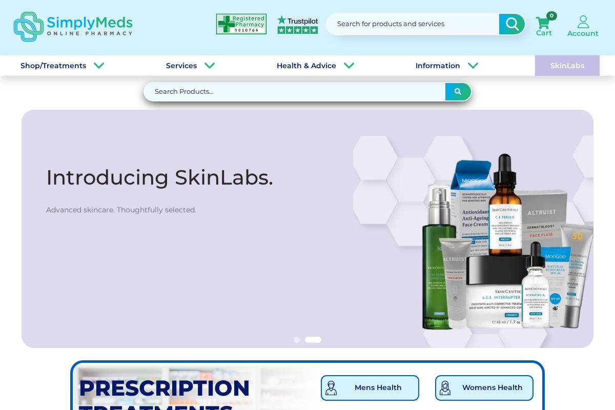 SimplyMeds Online homepage screenshot
