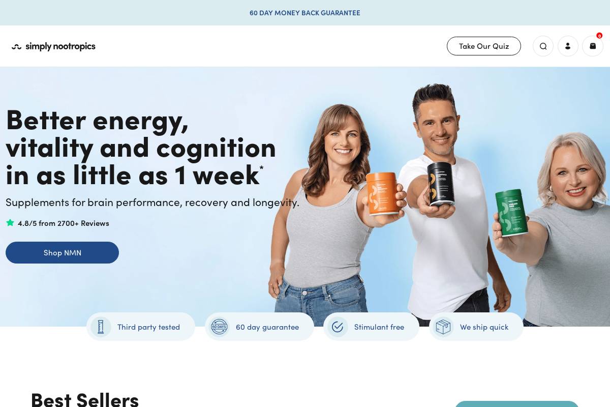 Simply Nootropics homepage screenshot