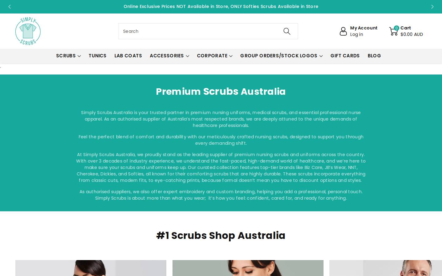 simplyscrubs.com.au homepage screenshot