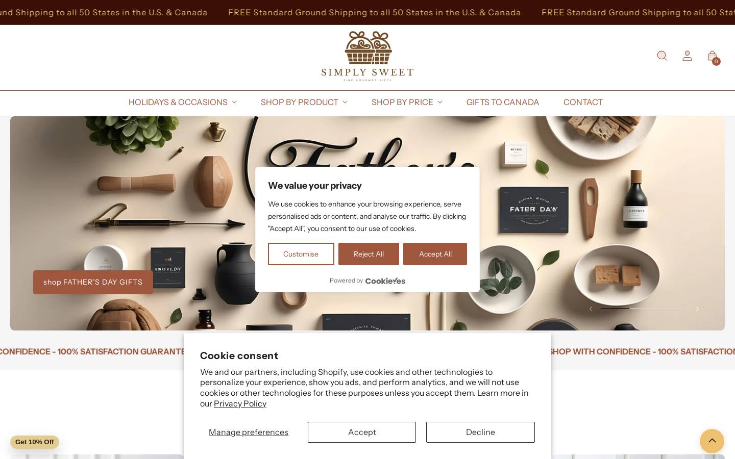simplysweetgiftbaskets.com homepage screenshot
