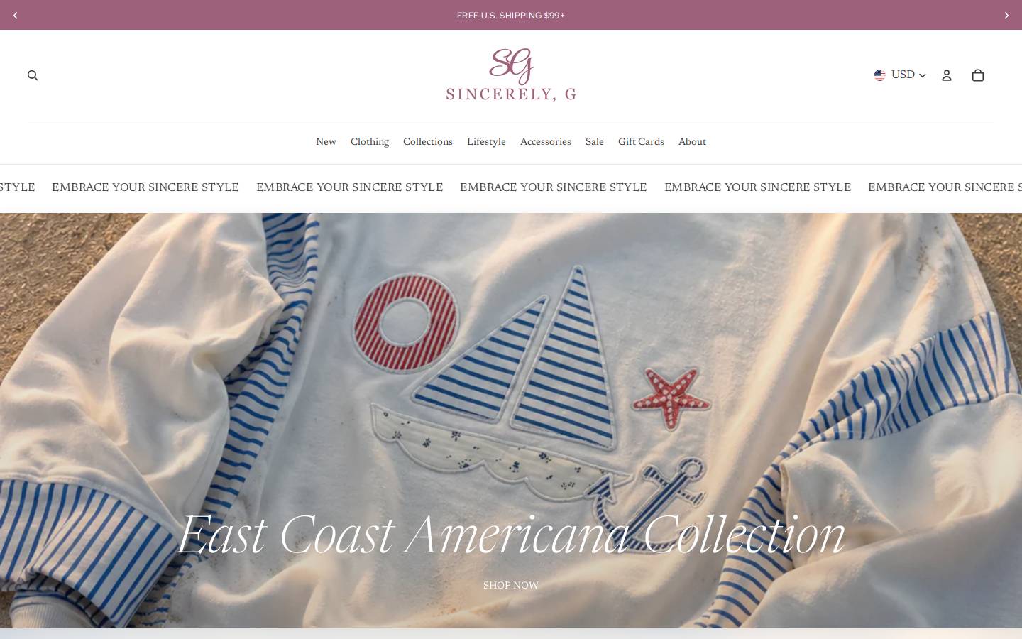 sincerely-g.com homepage screenshot